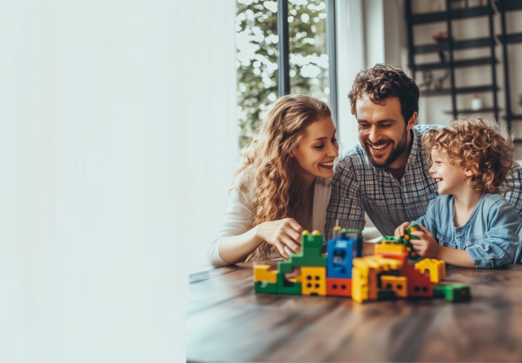 A San Antonio family relaxing safely at home, protected by no-contract home security
