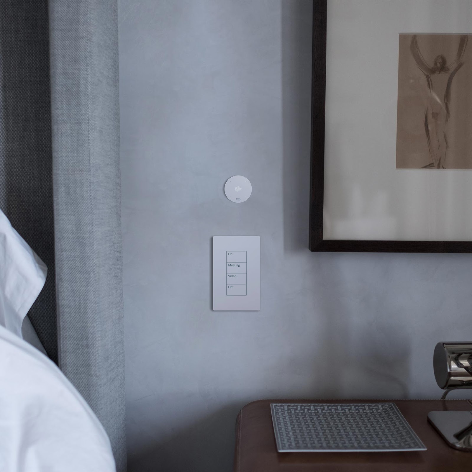 Josh Nano architectural microphone flush-mounted in a bedroom wall
